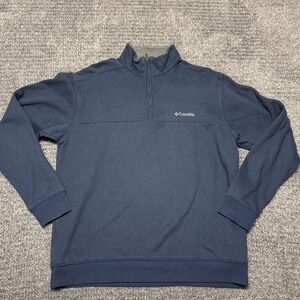 Columbia Hart Mountain II Pullover Mens L Blue 1/4 Zip Casual Outdoor Sweater